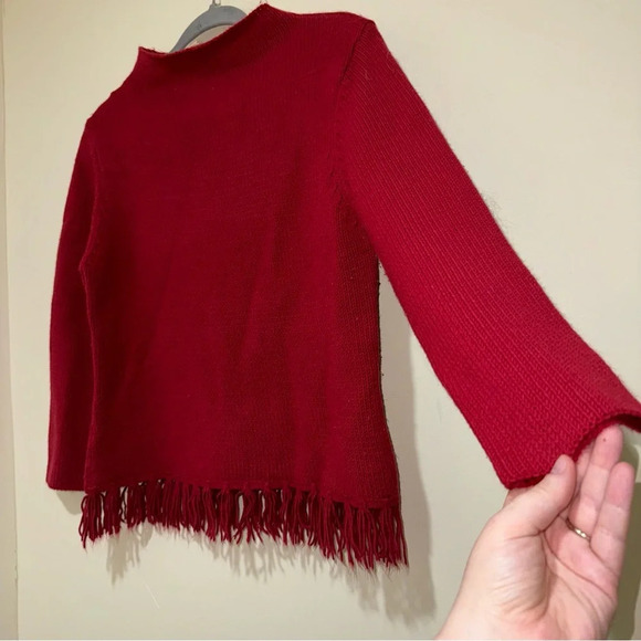 Women’s Vintage Red Feed David High Neck Sweater with Fringe Details Size: M - Picture 8 of 16
